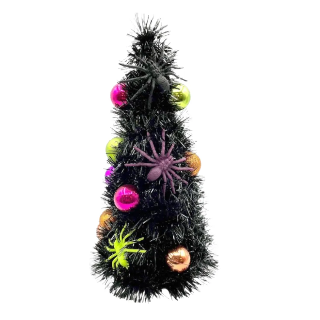 Halloween Tinsel Tree with Spider